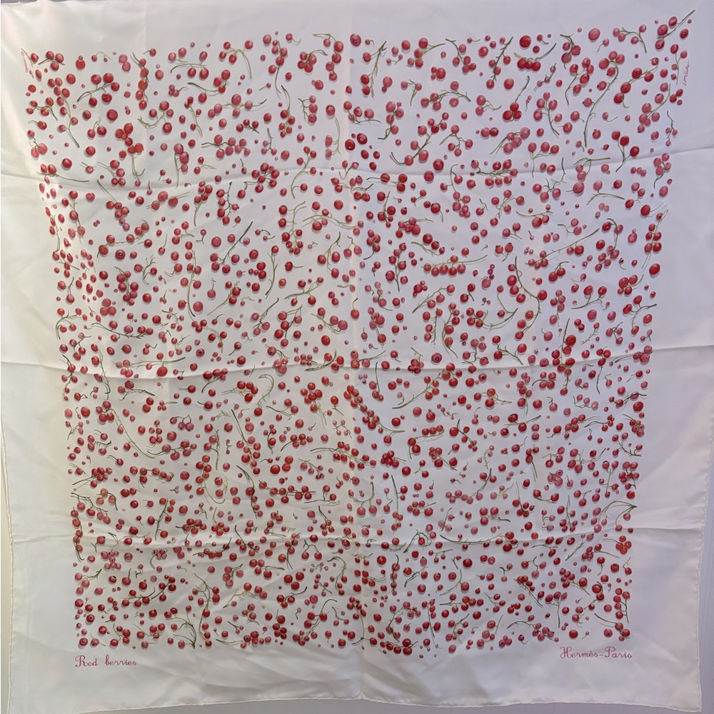 Hermès Paris Red Berries Silk Scarf by Leigh. P. Cooke.
Vintage